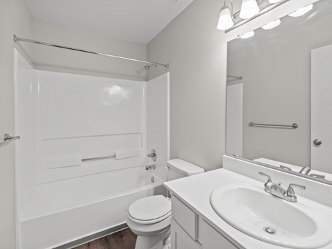 a bathroom with a sink and a toilet and a tub